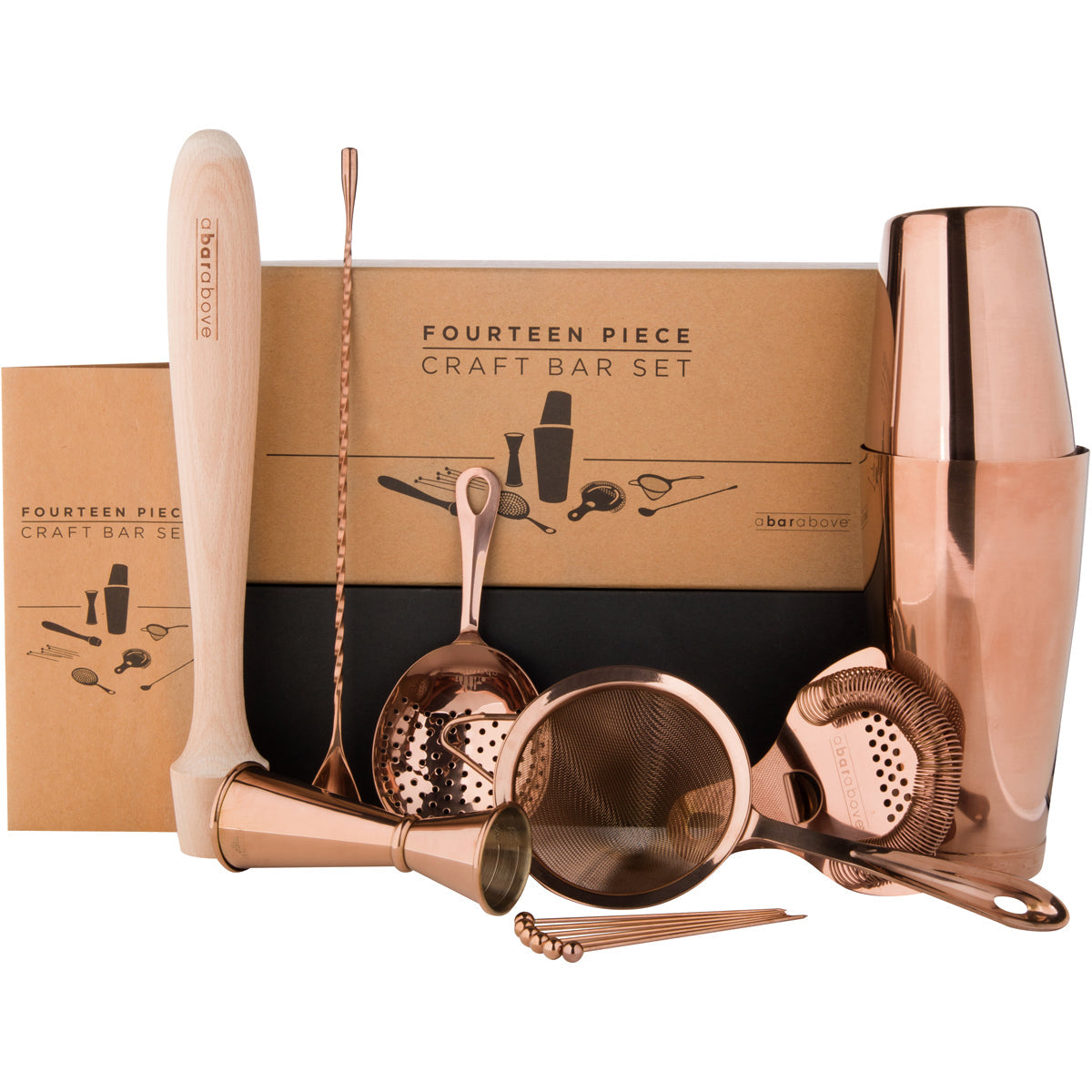 Signature Barware, Complete Cocktail Kit with Stand - Copper, 14 Piece  Bar Tool Kit